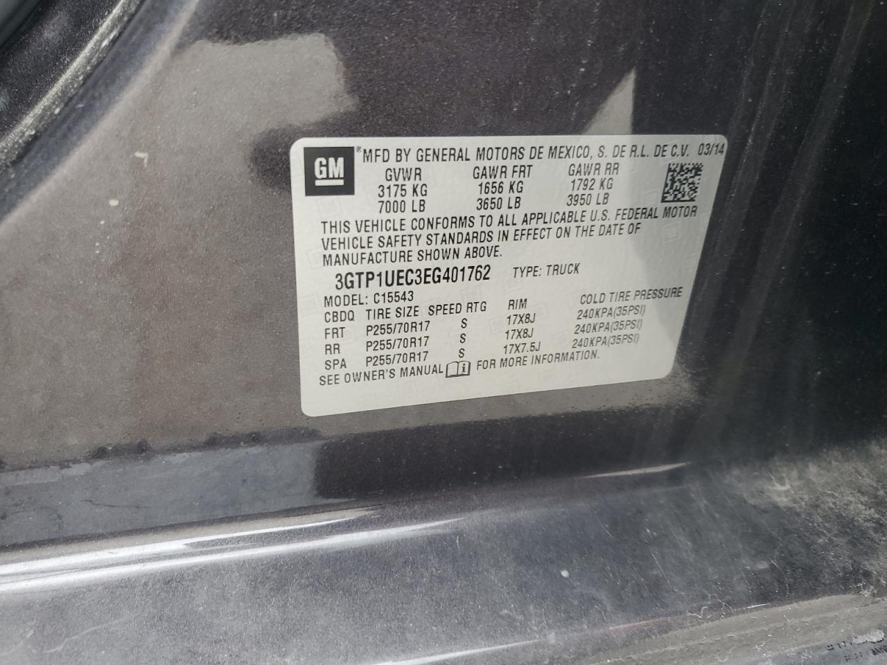 2014 GMC Sierra C1500 Sle VIN: 3GTP1UEC3EG401762 Lot: 62942995