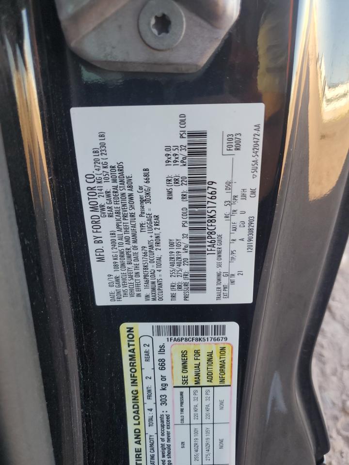 2019 Ford Mustang Gt VIN: 1FA6P8CF8K5176679 Lot: 62238425