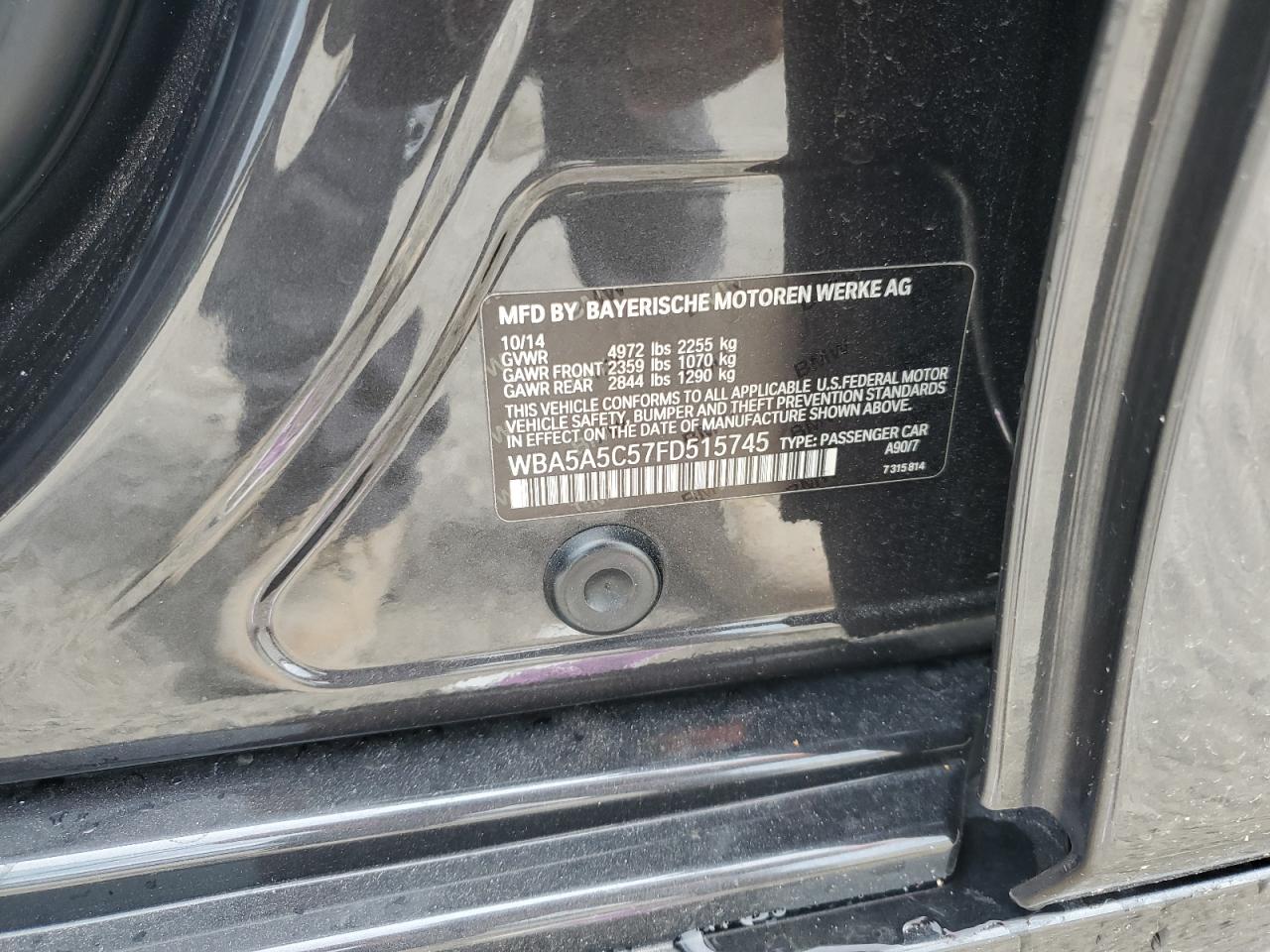 2015 BMW 528 I VIN: WBA5A5C57FD515745 Lot: 61631625