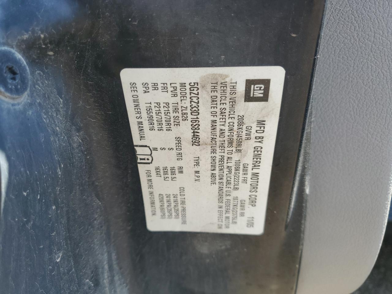 2006 Saturn Vue VIN: 5GZCZ33D16S844692 Lot: 62484545