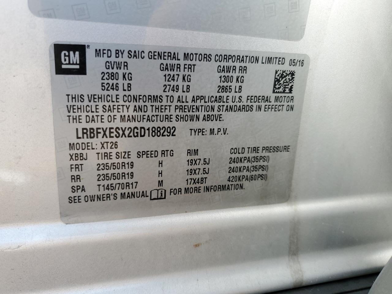 2016 Buick Envision Premium VIN: LRBFXESX2GD188292 Lot: 60985675