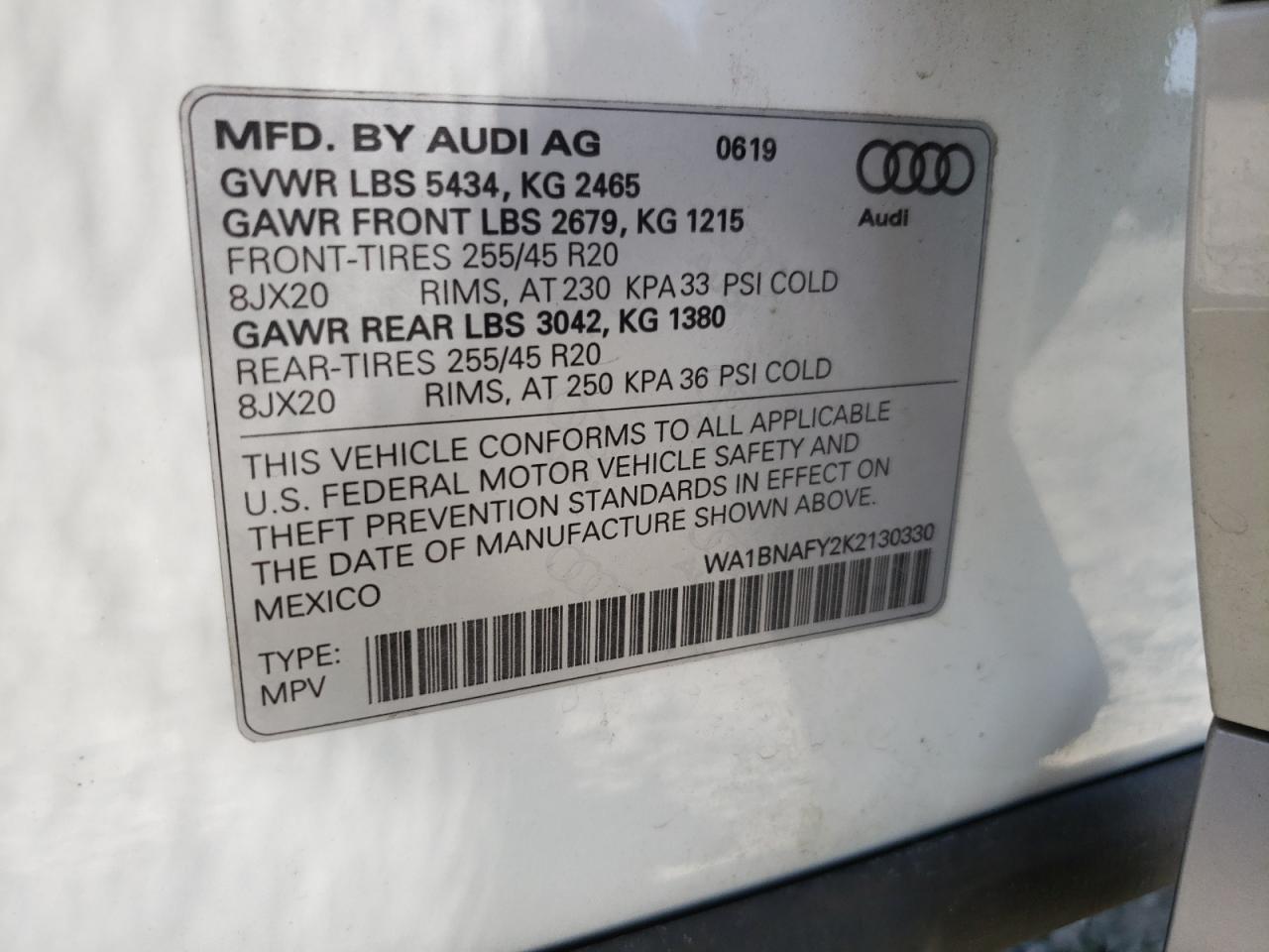 2019 Audi Q5 Premium Plus VIN: WA1BNAFY2K2130330 Lot: 62340095