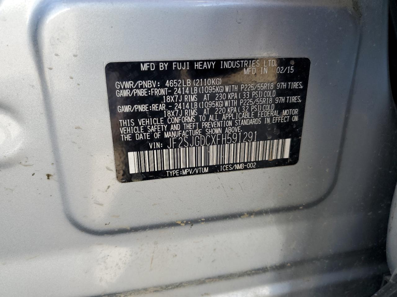 2015 Subaru Forester 2.0Xt Premium VIN: JF2SJGDCXFH591291 Lot: 61101025