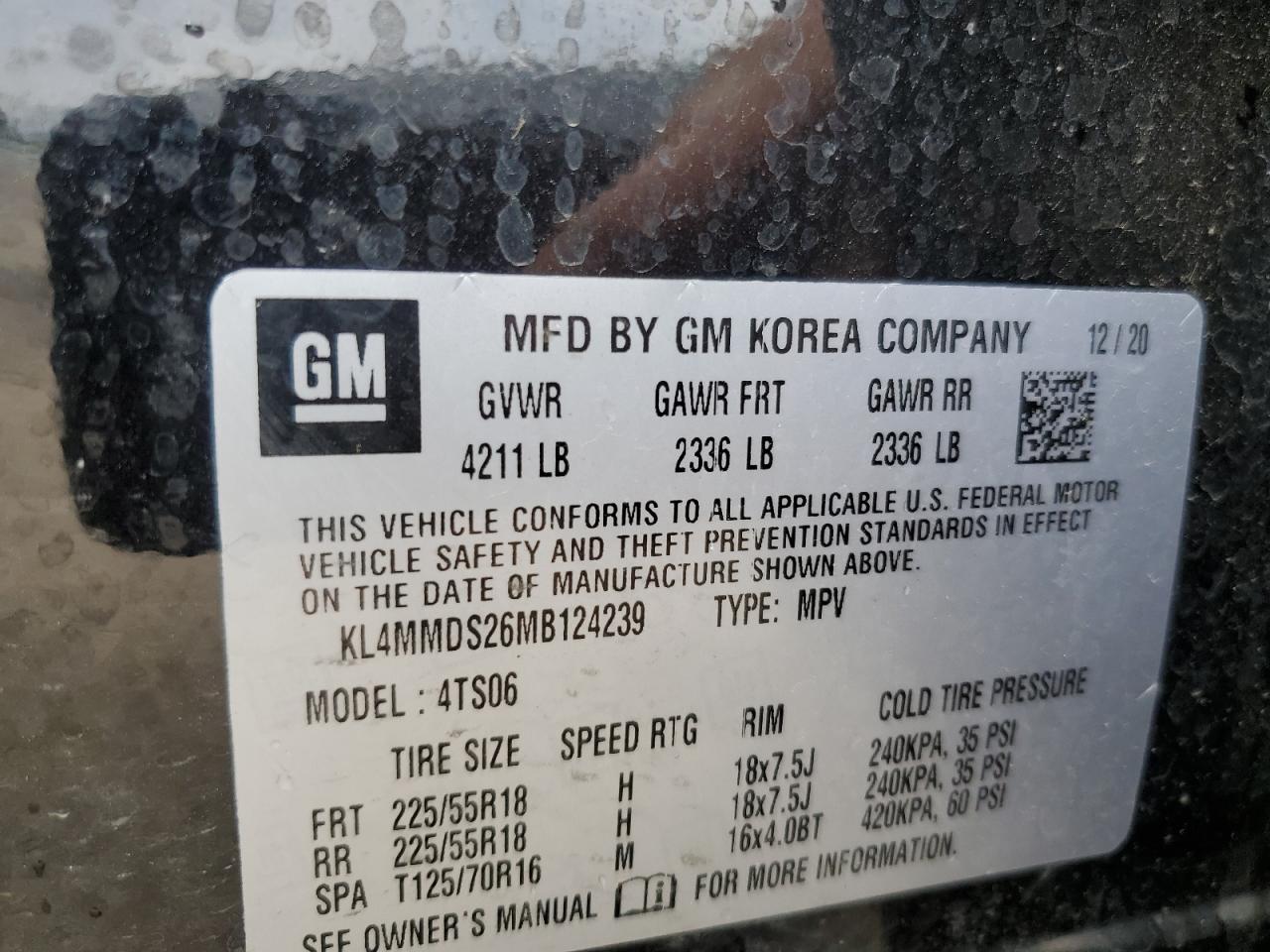 2021 Buick Encore Gx Select VIN: KL4MMDS26MB124239 Lot: 61239865