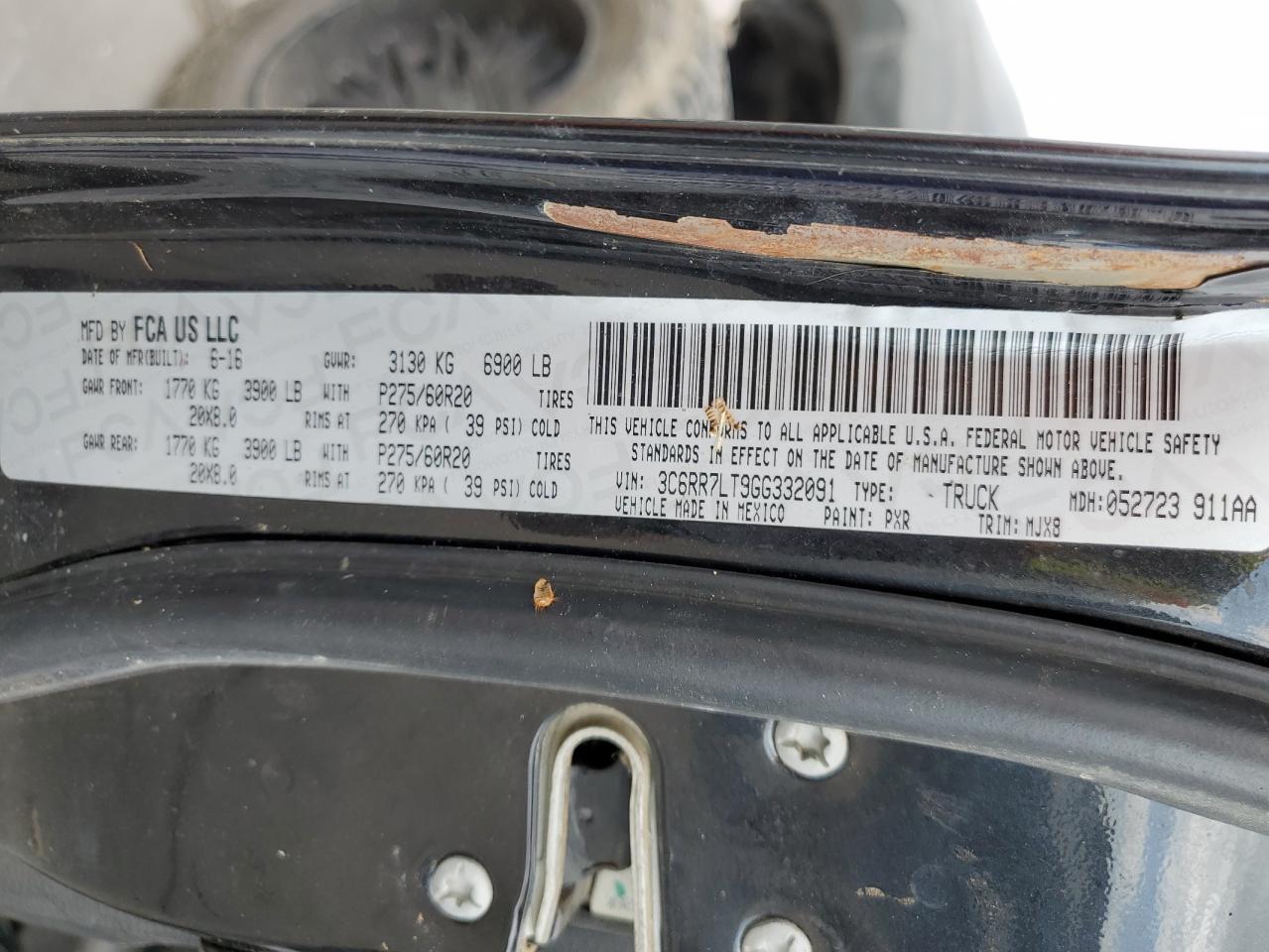 2016 Ram 1500 Slt VIN: 3C6RR7LT9GG332091 Lot: 62142675