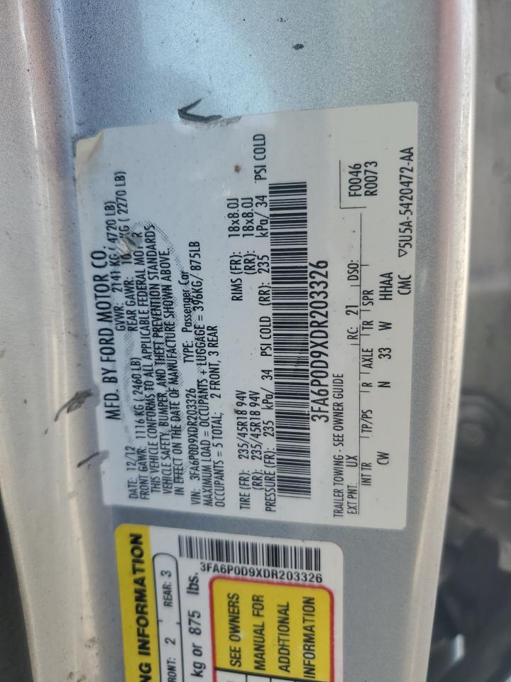 2013 Ford Fusion Titanium VIN: 3FA6P0D9XDR203326 Lot: 59578095