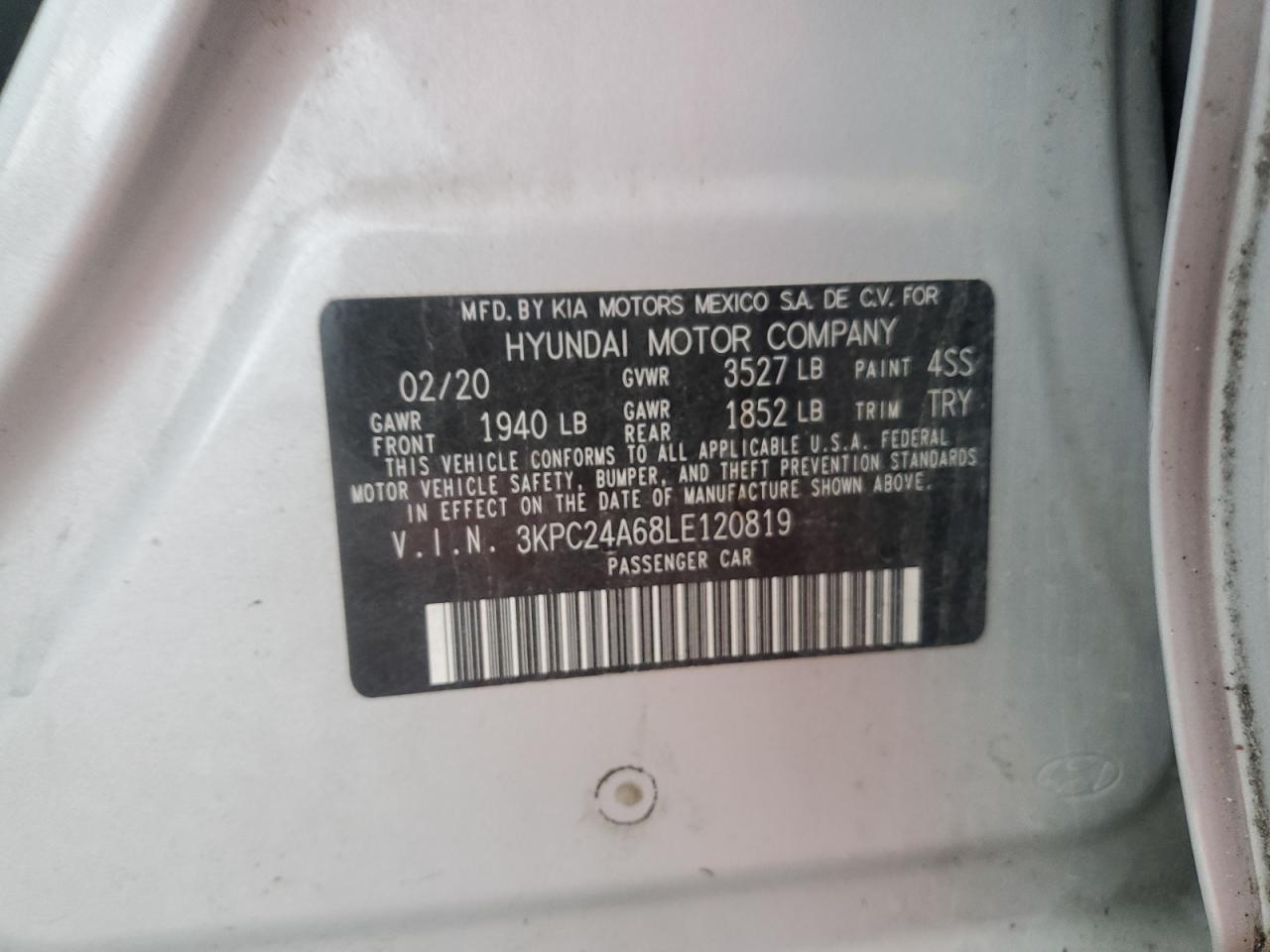 2020 Hyundai Accent Se VIN: 3KPC24A68LE120819 Lot: 58886995