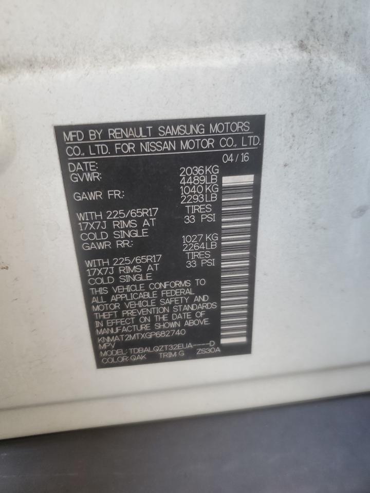 2016 Nissan Rogue S VIN: KNMAT2MTXGP682740 Lot: 62506945