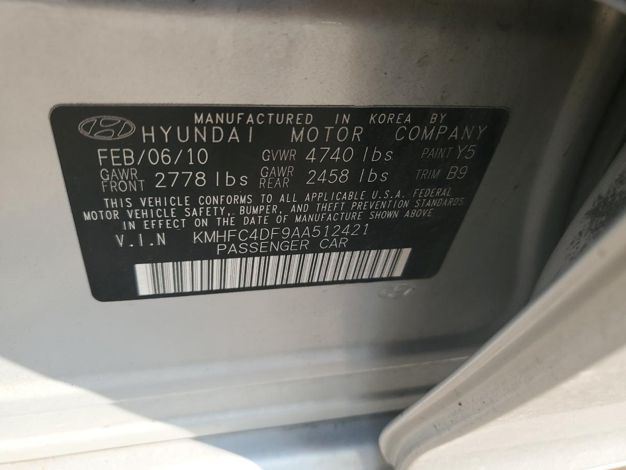 2010 Hyundai Azera Gls VIN: KMHFC4DF9AA512421 Lot: 59077225