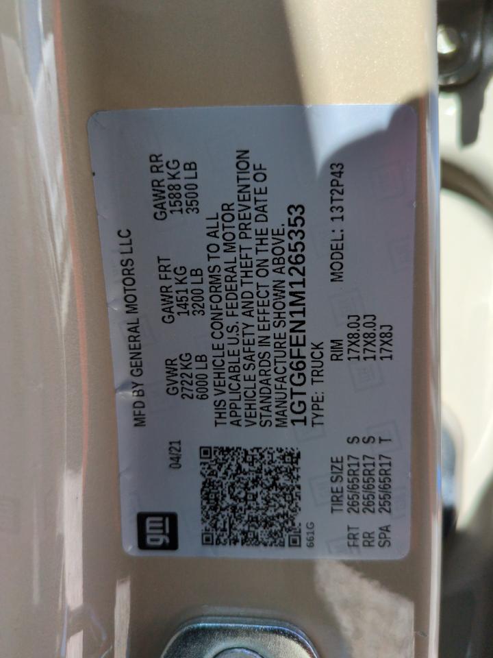 2021 GMC Canyon At4 VIN: 1GTG6FEN1M1265353 Lot: 60575905