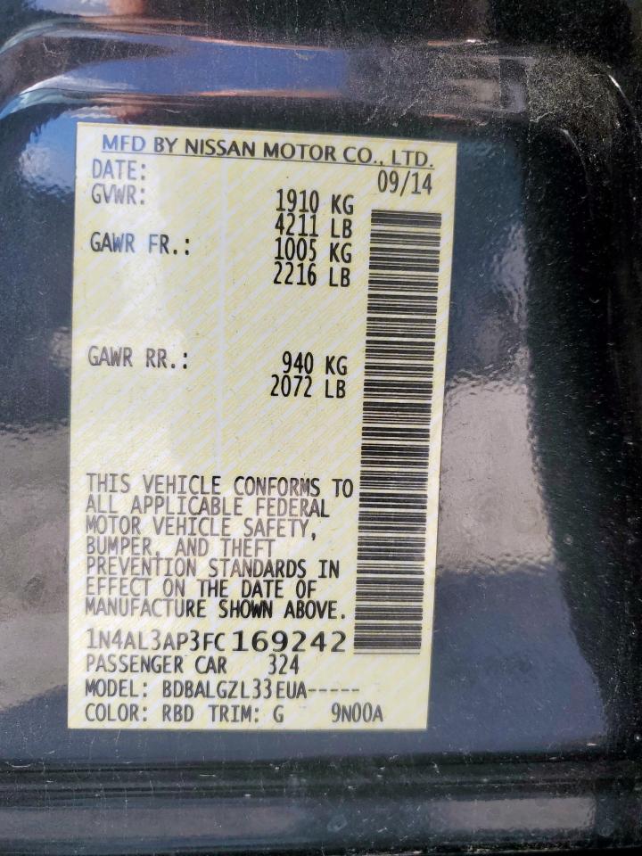 NISSAN ALTIMA 2015 VIN 1N4AL3AP3FC169242 фото 13