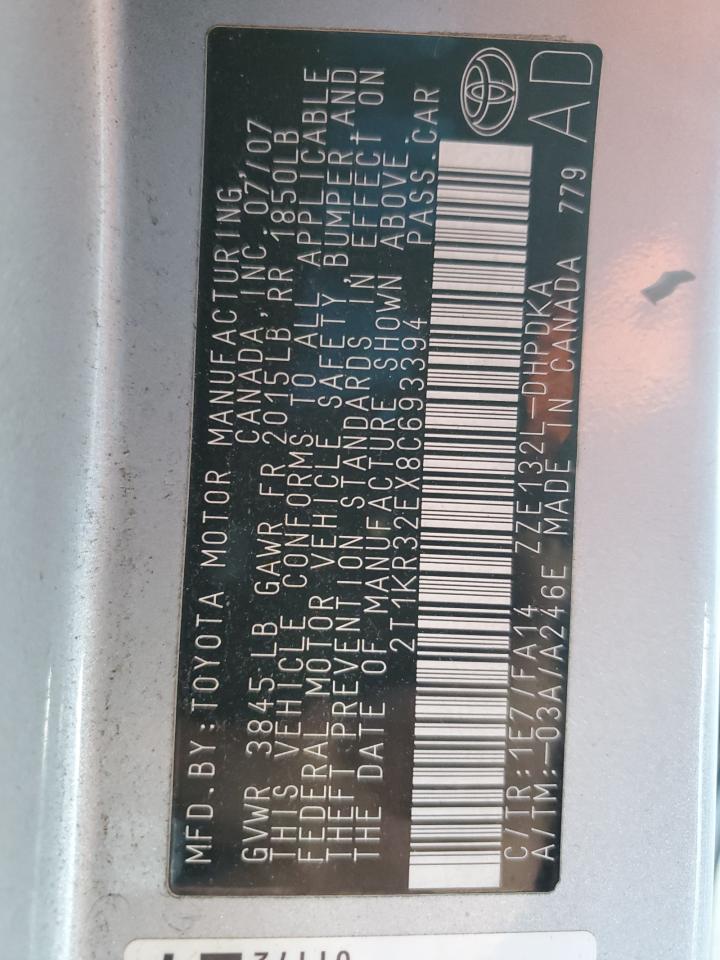 2008 Toyota Corolla Matrix Xr VIN: 2T1KR32EX8C693394 Lot: 62926105