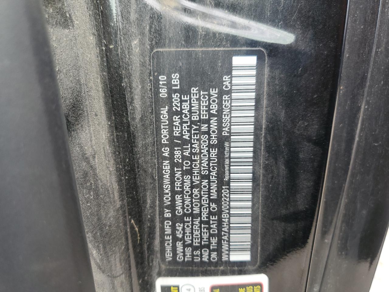 2011 Volkswagen Eos Lux VIN: WVWFA7AH4BV002201 Lot: 61456275