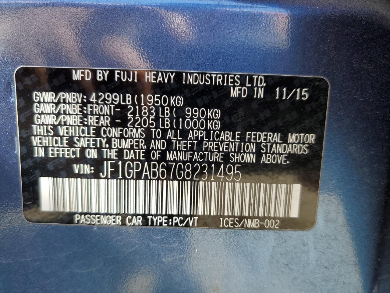 2016 Subaru Impreza Premium VIN: JF1GPAB67G8231495 Lot: 63018885