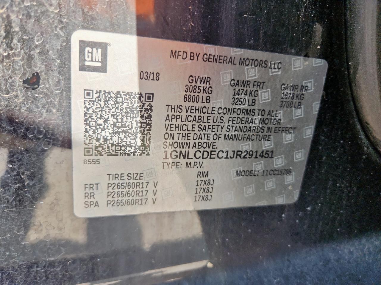 2018 Chevrolet Tahoe Police VIN: 1GNLCDEC1JR291451 Lot: 59164305