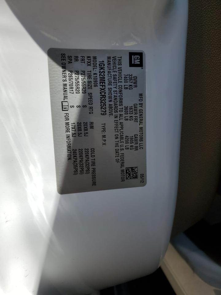 2012 GMC Yukon Xl Denali VIN: 1GKS2MEFXCR325279 Lot: 61390385