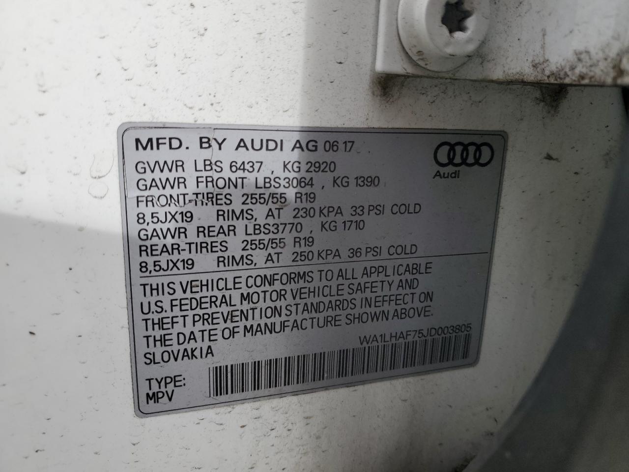 2018 Audi Q7 Premium Plus VIN: WA1LHAF75JD003805 Lot: 62367695