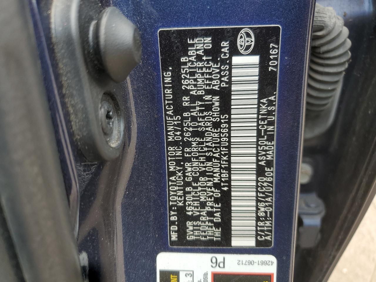 2015 Toyota Camry Le VIN: 4T1BF1FK1FU956915 Lot: 60557945
