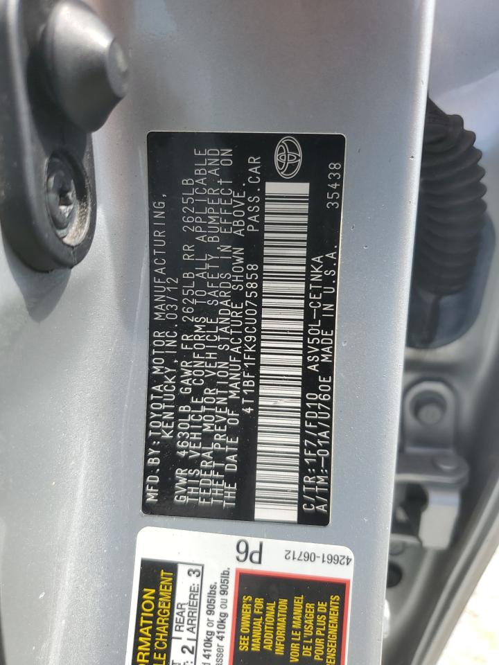 TOYOTA CAMRY 2012 VIN 4T1BF1FK9CU075858 фото 12