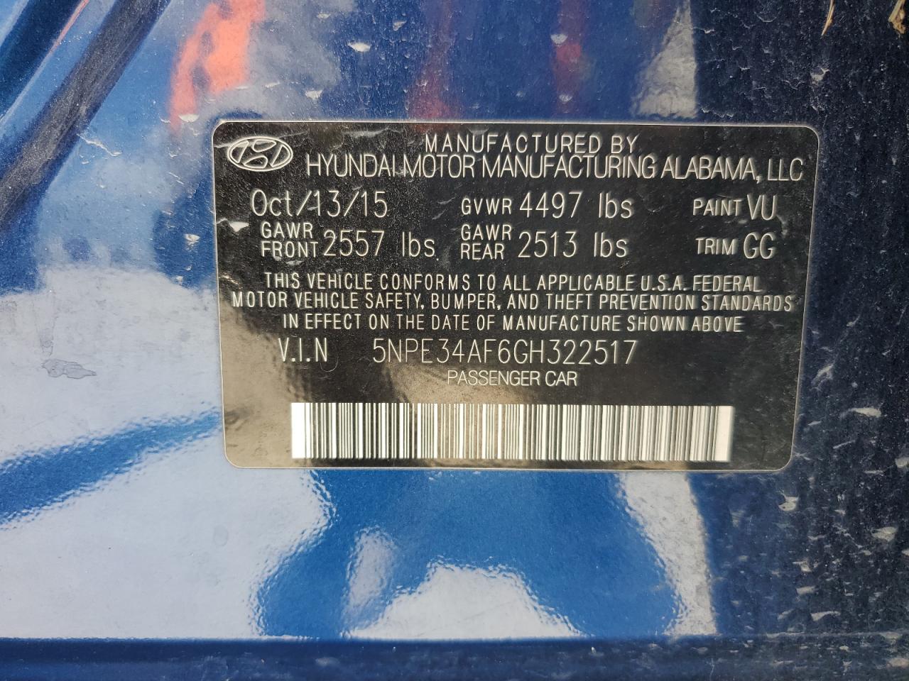 2016 Hyundai Sonata Sport VIN: 5NPE34AF6GH322517 Lot: 61463585