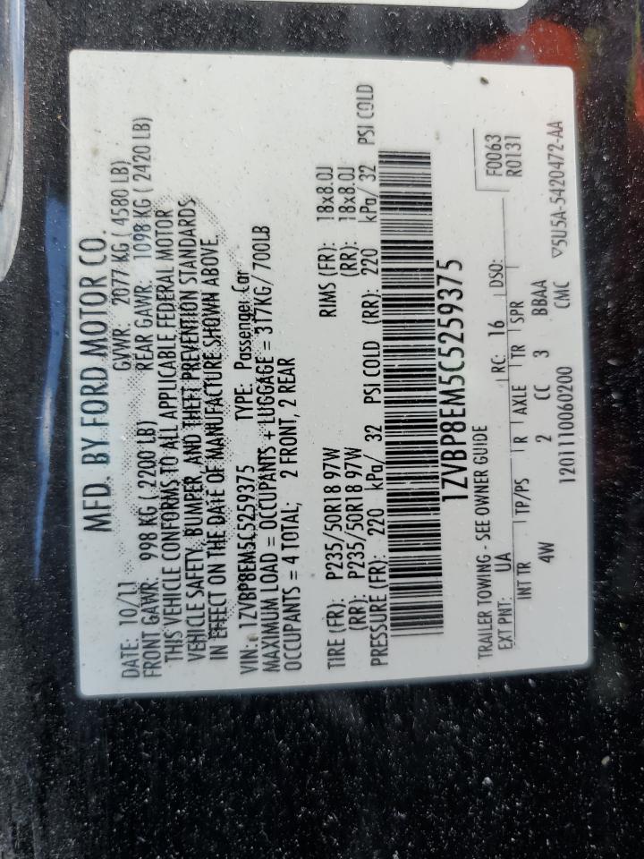 2012 Ford Mustang VIN: 1ZVBP8EM5C5259375 Lot: 62203815
