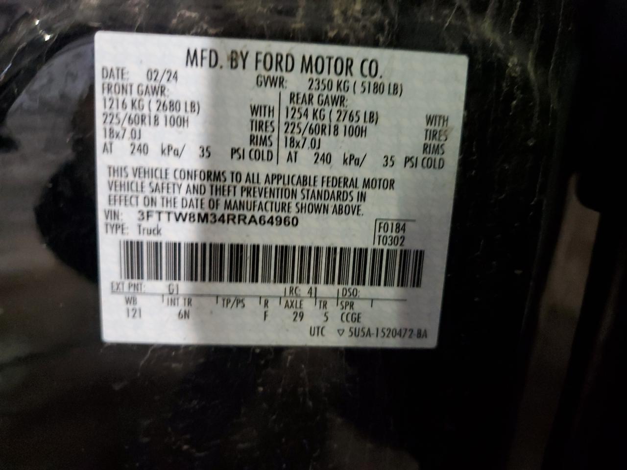 FORD MAVERICK L 2024 VIN 3FTTW8M34RRA64960 фото 12