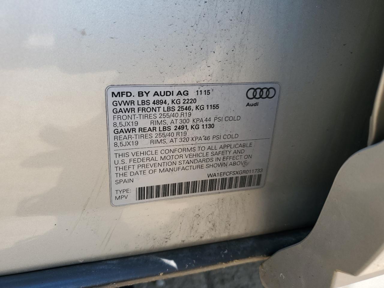 2016 Audi Q3 Premium Plus VIN: WA1EFCFSXGR011733 Lot: 60239175