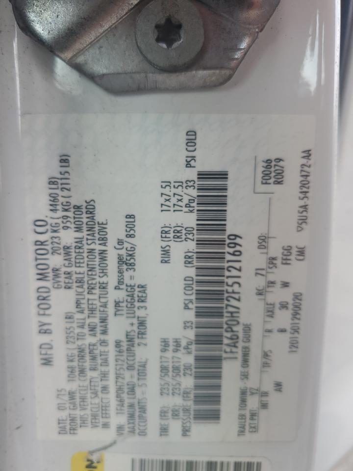 2015 Ford Fusion Se VIN: 1FA6P0H72F5121699 Lot: 61400765