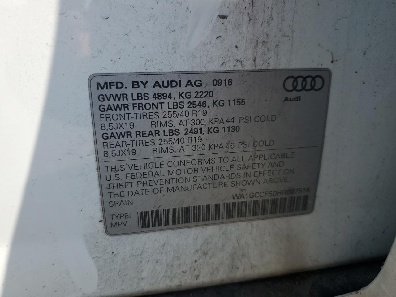 2017 Audi Q3 Prestige VIN: WA1GCCFS0HR007516 Lot: 62749345