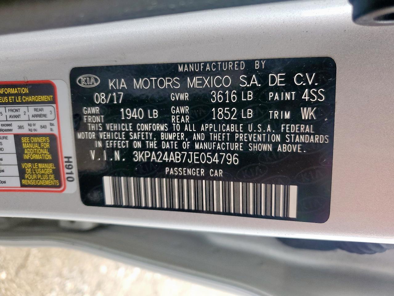 2018 Kia Rio Lx VIN: 3KPA24AB7JE054796 Lot: 60134775