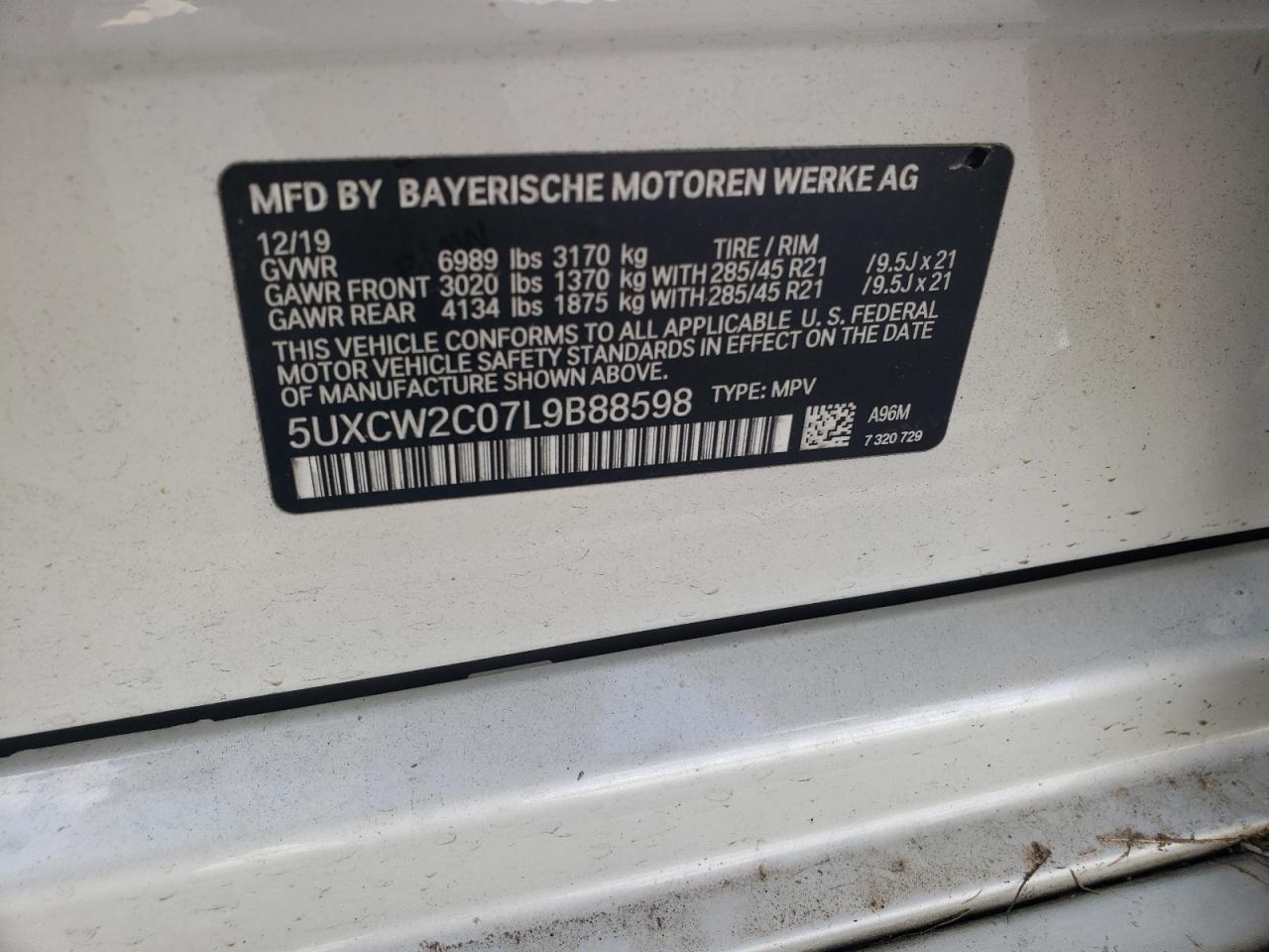 2020 BMW X7 xDrive40I VIN: 5UXCW2C07L9B88598 Lot: 62008025