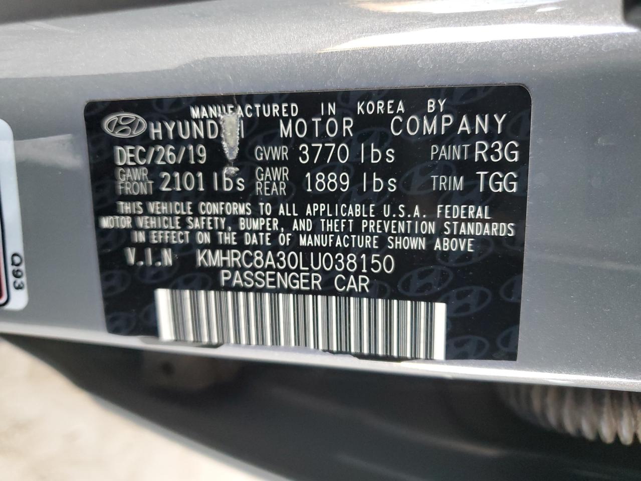 2020 Hyundai Venue Sel VIN: KMHRC8A30LU038150 Lot: 62092005