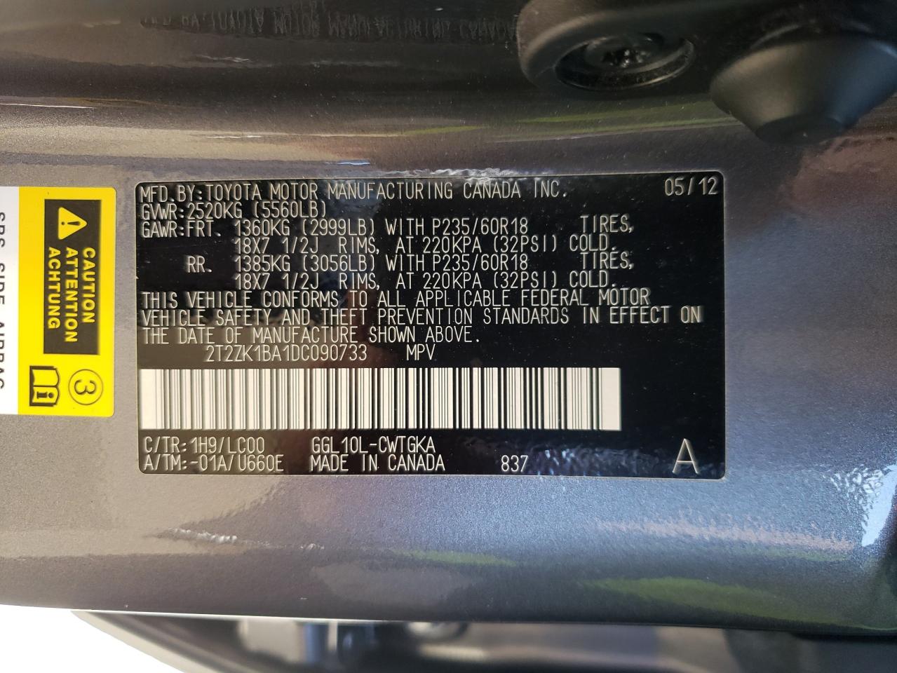 2013 Lexus Rx 350 VIN: 2T2ZK1BA1DC090733 Lot: 62910075