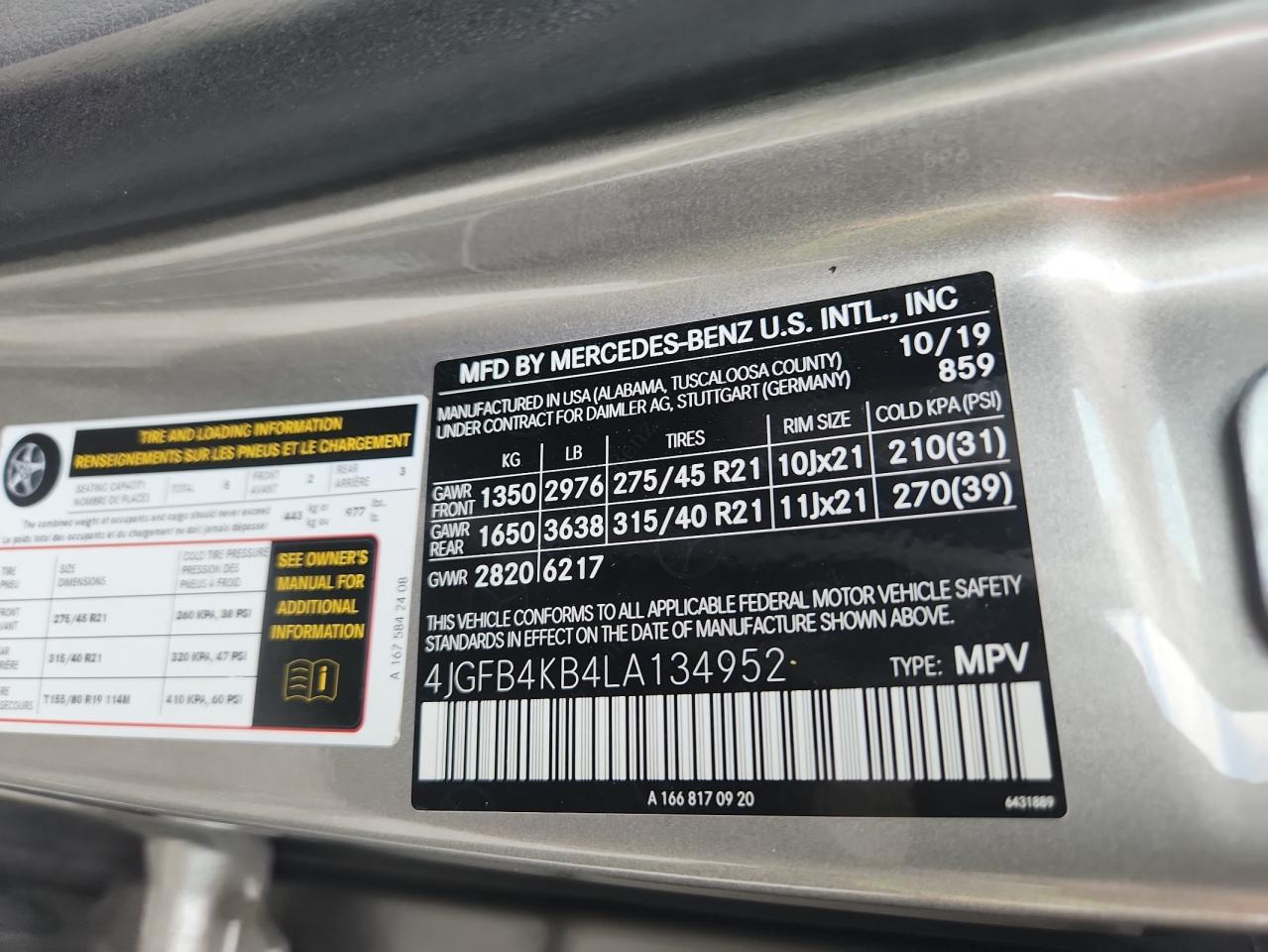2020 Mercedes-Benz Gle 350 4Matic VIN: 4JGFB4KB4LA134952 Lot: 59366565
