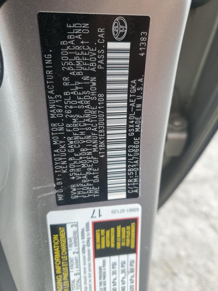 2013 Toyota Avalon Base VIN: 4T1BK1EB3DU071108 Lot: 62754955