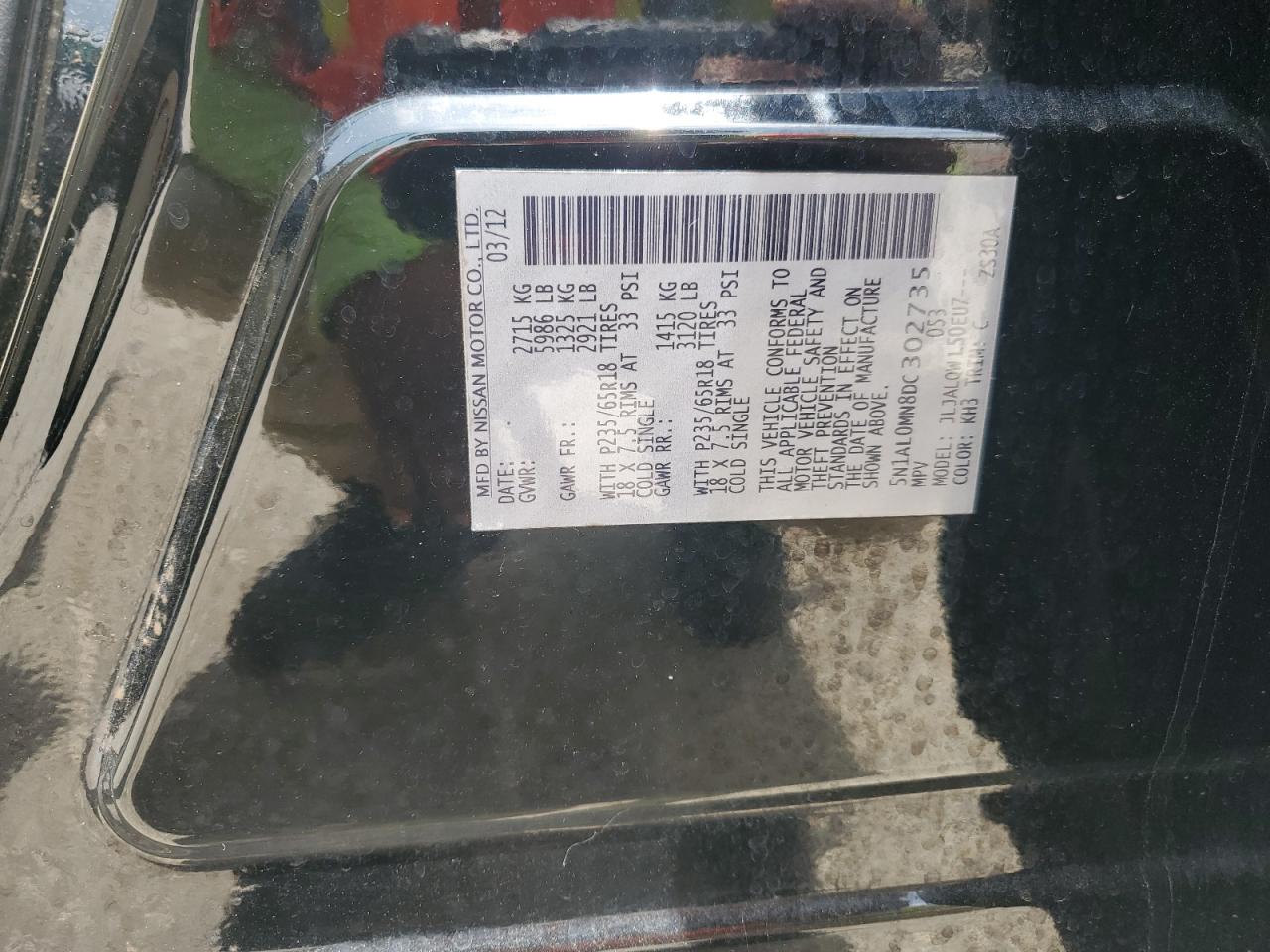 5N1AL0MN8DC302735 2013 Infiniti Jx35