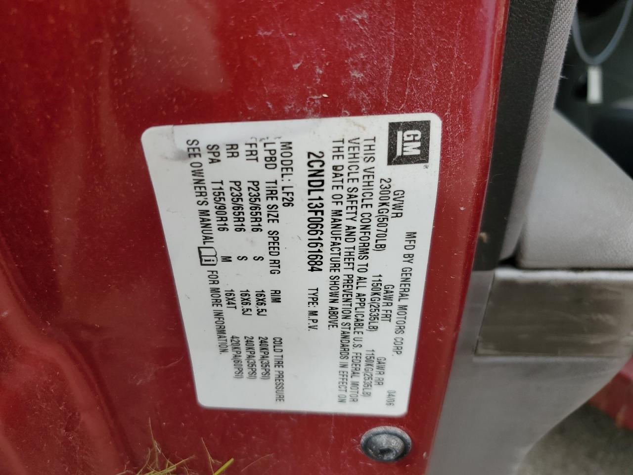 2006 Chevrolet Equinox Ls VIN: 2CNDL13F066161684 Lot: 62600845