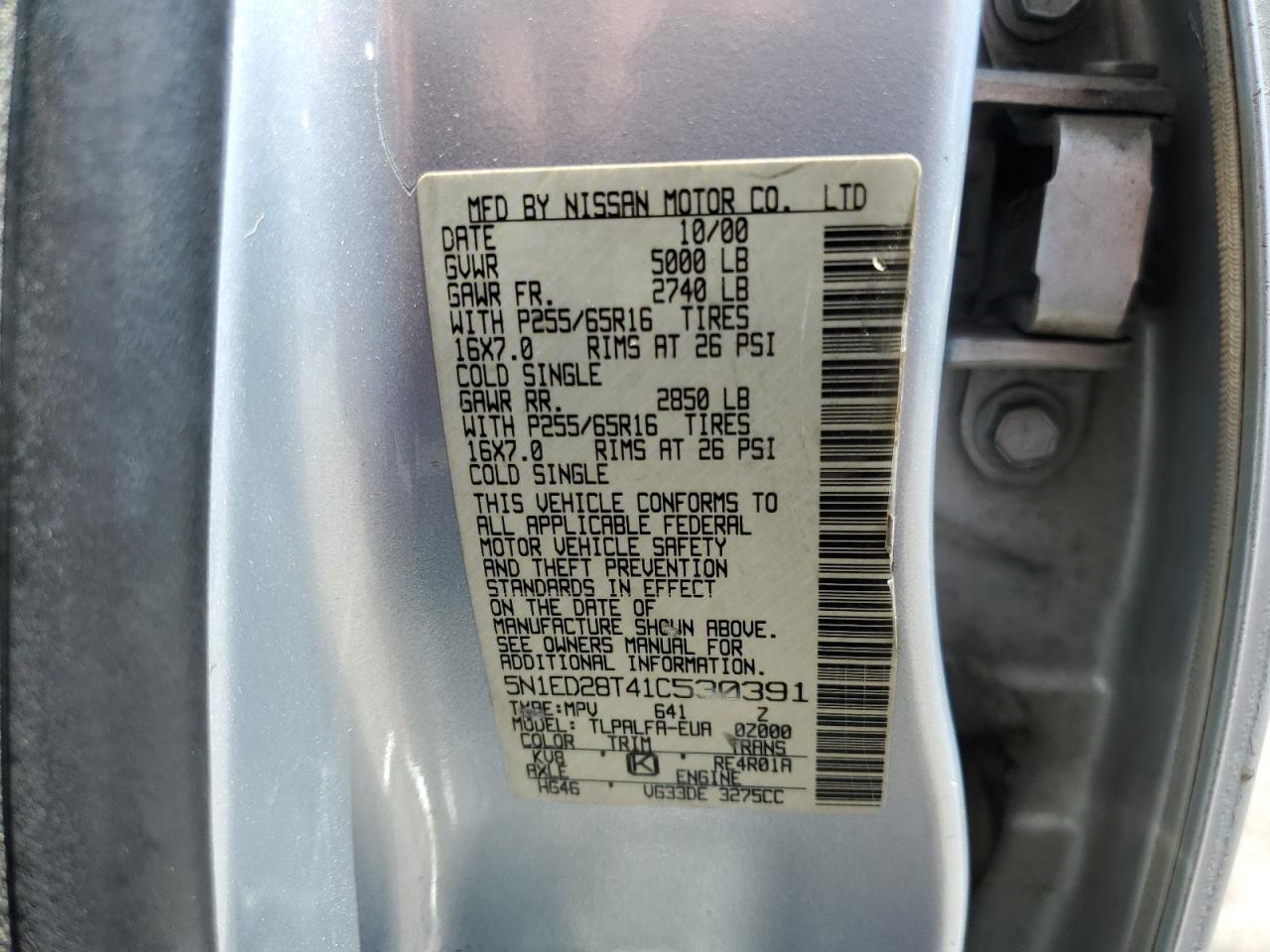 2001 Nissan Xterra Xe VIN: 5N1ED28T41C530391 Lot: 63062265