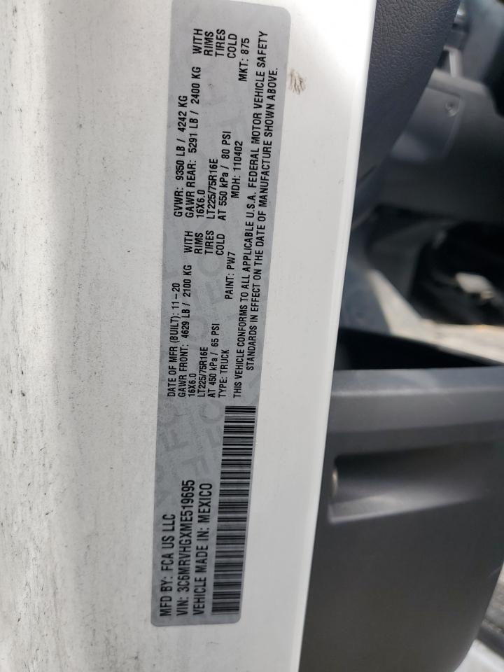 2021 Ram Promaster 3500 3500 High VIN: 3C6MRVHGXME519695 Lot: 94116945