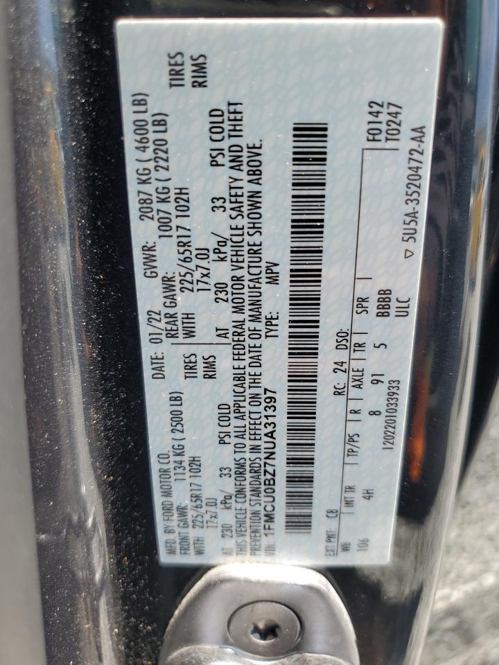 2022 Ford Escape Se VIN: 1FMCU0BZ7NUA31397 Lot: 62785715