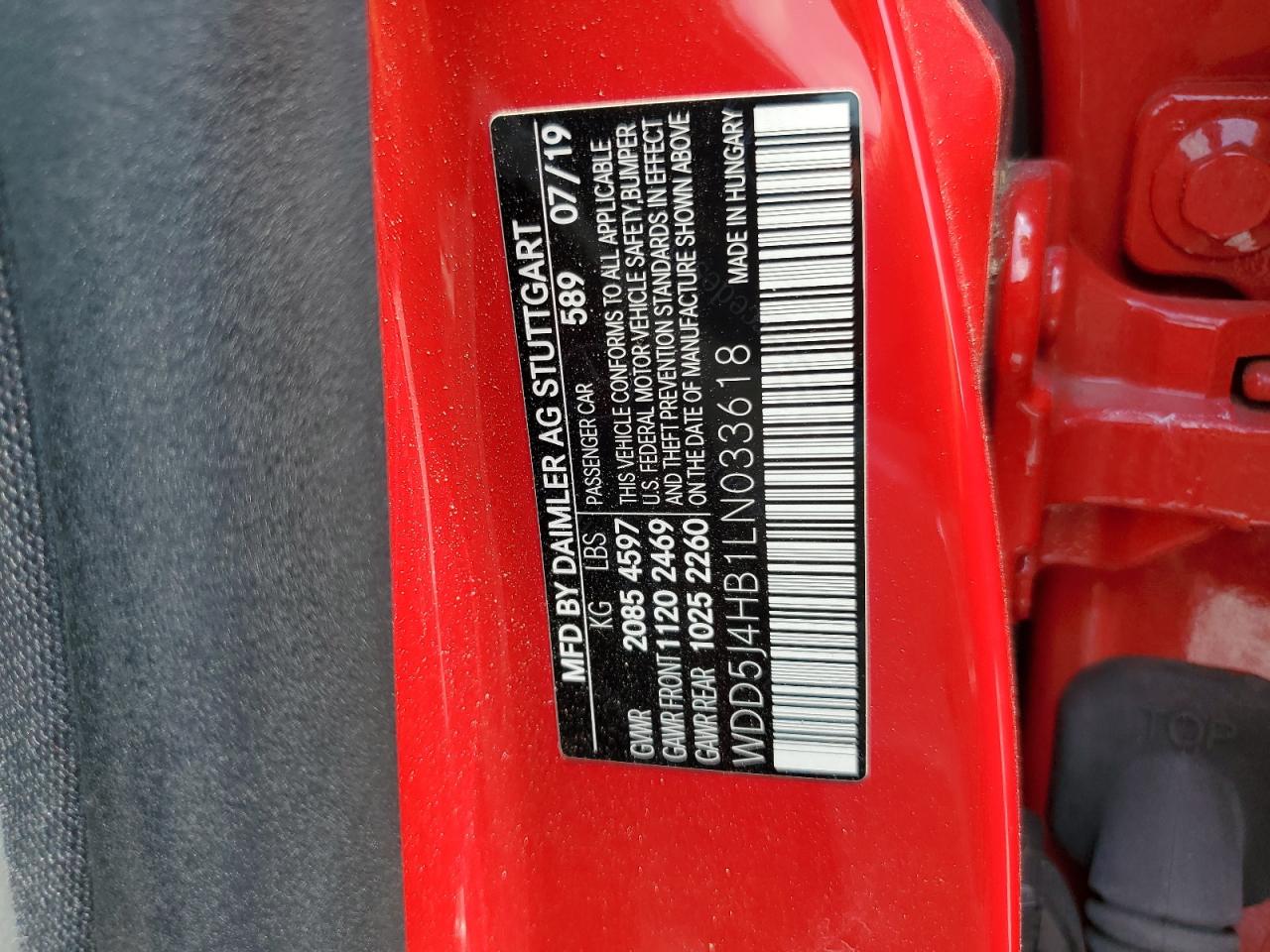 2020 Mercedes-Benz Cla 250 4Matic VIN: WDD5J4HB1LN033618 Lot: 59115905