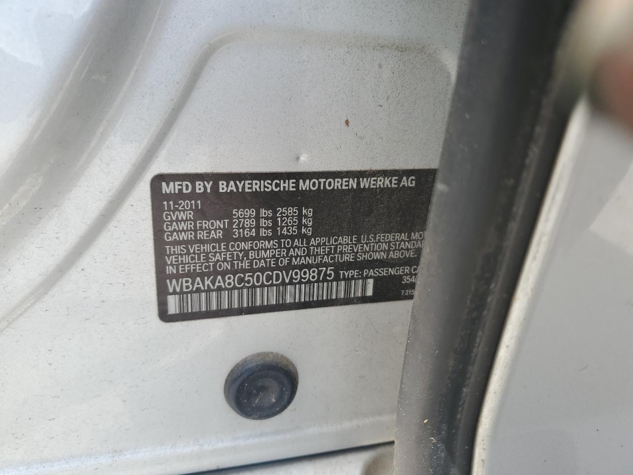 2012 BMW 750 I VIN: WBAKA8C50CDV99875 Lot: 61663985