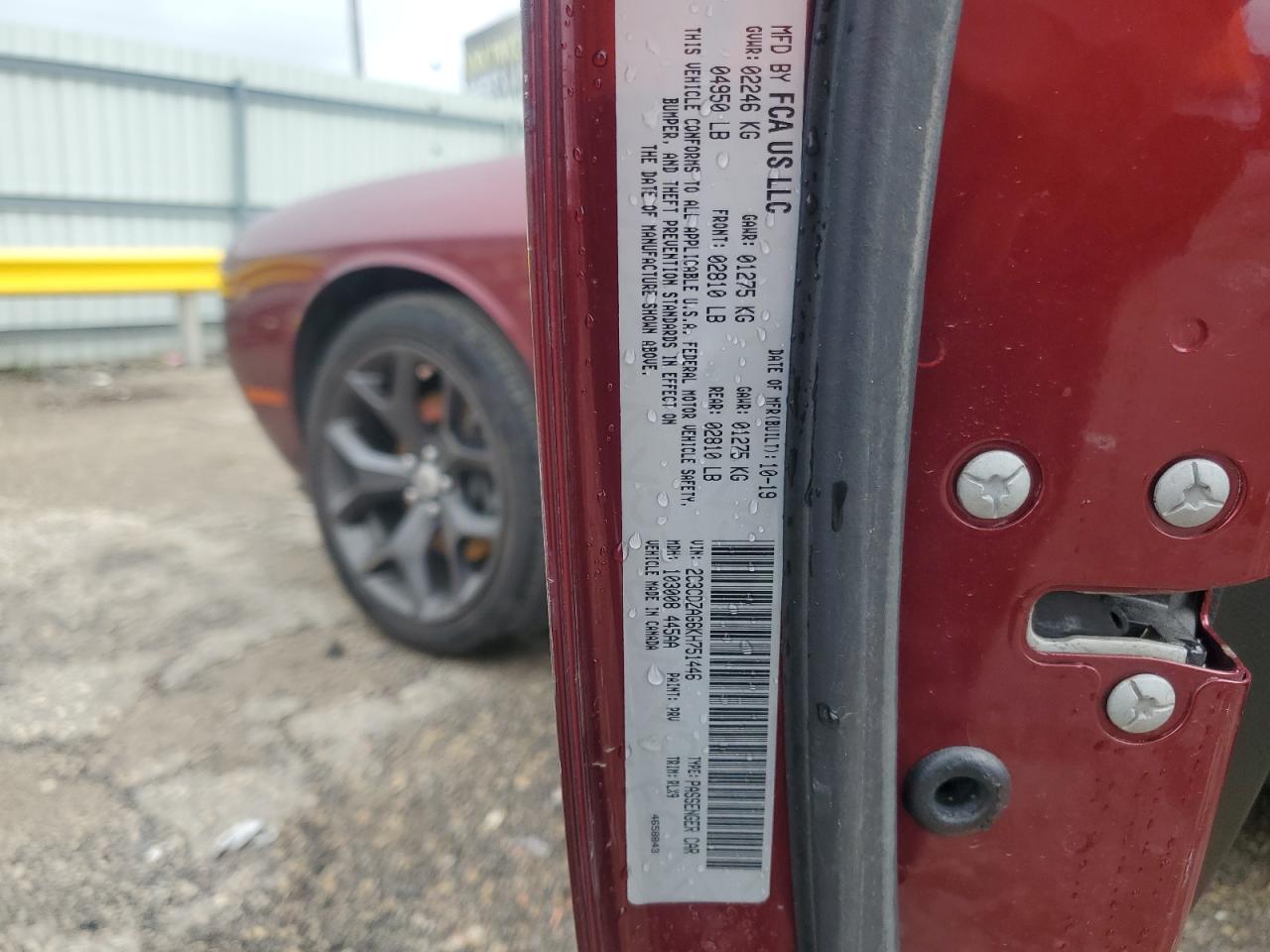 2019 Dodge Challenger Sxt VIN: 2C3CDZAG6KH751446 Lot: 59936885