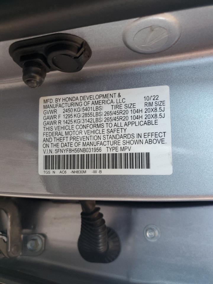 2022 Honda Passport Exl VIN: 5FNYF8H56NB031956 Lot: 62605375