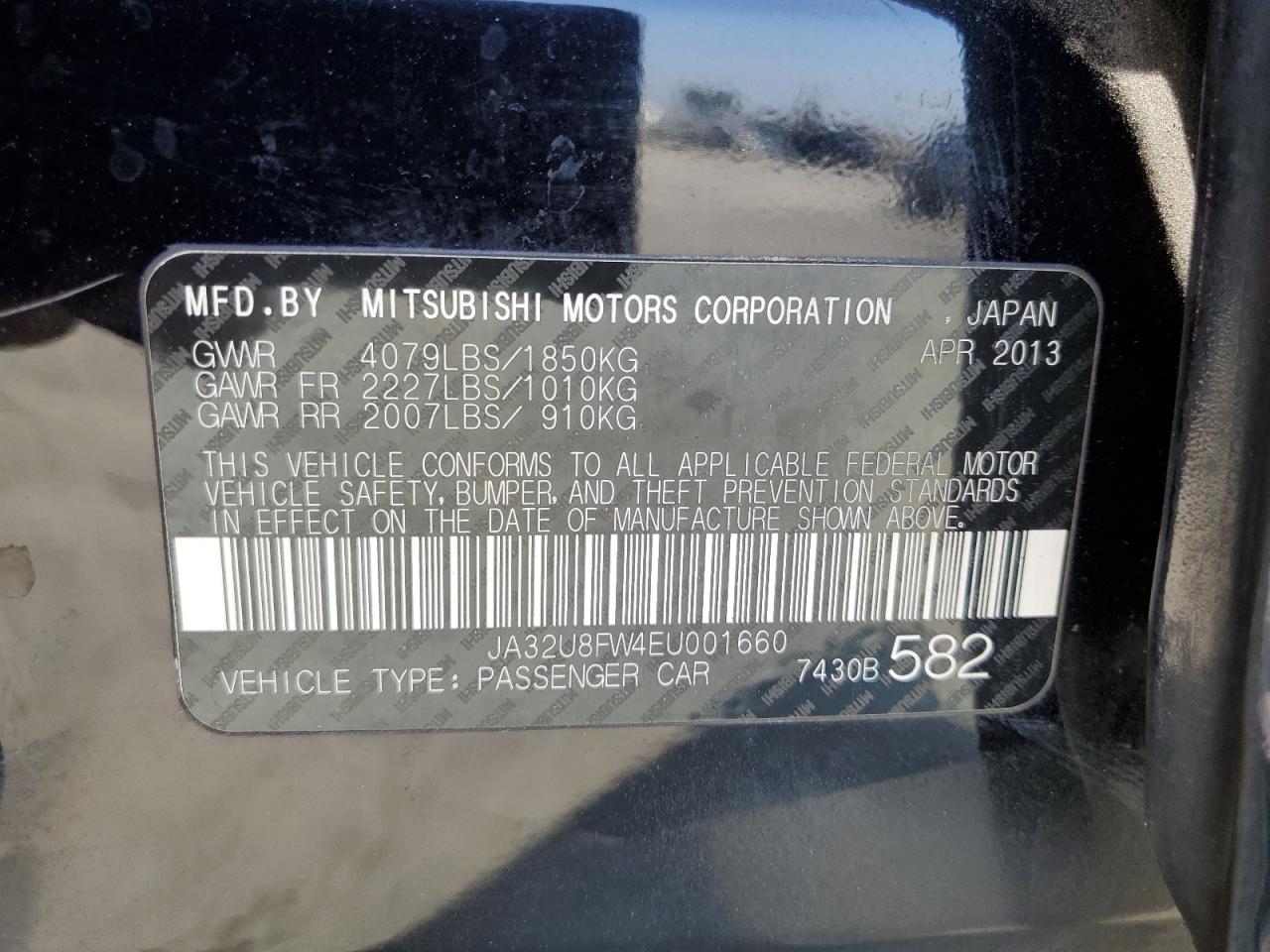 2014 Mitsubishi Lancer Gt VIN: JA32U8FW4EU001660 Lot: 62917665