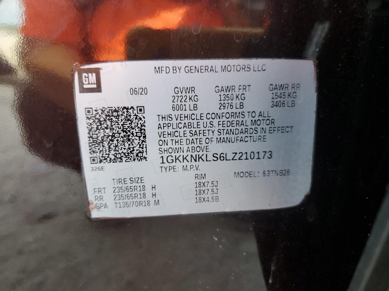 2020 GMC Acadia Sle VIN: 1GKKNKLS6LZ210173 Lot: 62545845