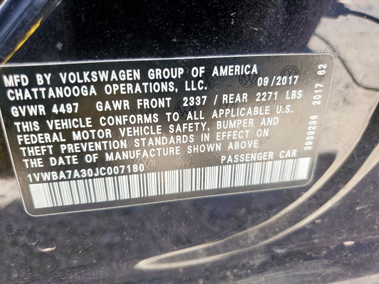 2018 Volkswagen Passat Se VIN: 1VWBA7A30JC007180 Lot: 60615275
