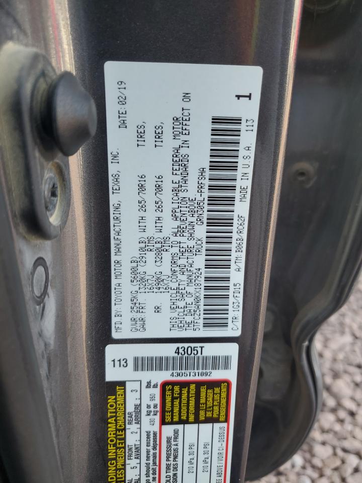 2019 Toyota Tacoma Double Cab VIN: 5TFCZ5AN0KX187924 Lot: 62591705