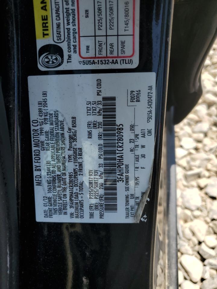 2012 Ford Fusion Se VIN: 3FAHP0HA1CR280985 Lot: 62161255