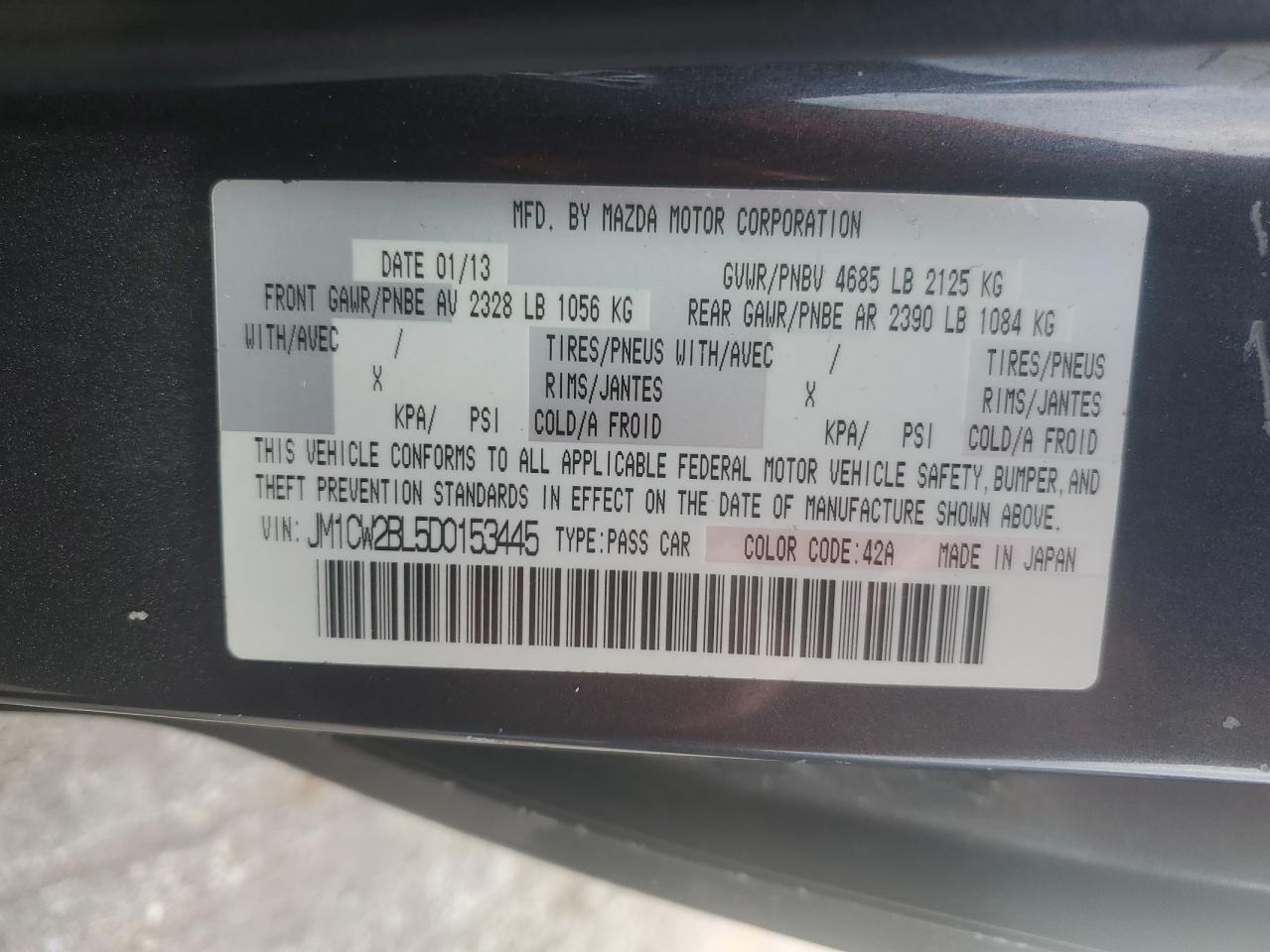 2013 Mazda 5 VIN: JM1CW2BL5D0153445 Lot: 60922255
